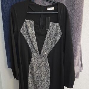 VfEmage Black and Gray Long Sleeve Dress